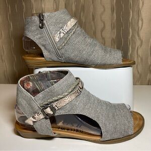 Blowfish Malibu Balla Women’s 7.5 Canvas Denim Zip Gray Cutout Slouch Open Toe